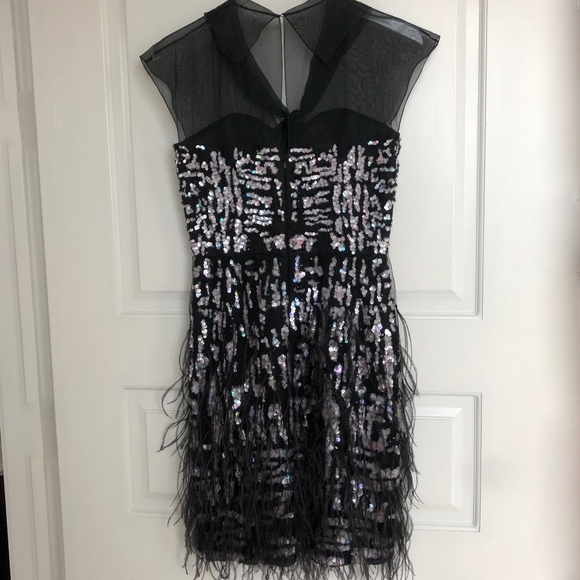 Silk Sequined Feather Cocktail Dress, sz 2 - Picture 2 of 8